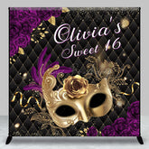 Lofaris Black Purple Rose Masquerade Custom Sweet 16 Backdrop